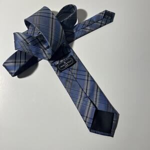 BRUNO PIATTELLI‎ Men's Silk Necktie Designer Plaid  Gray/Blue/Tan/White Silk